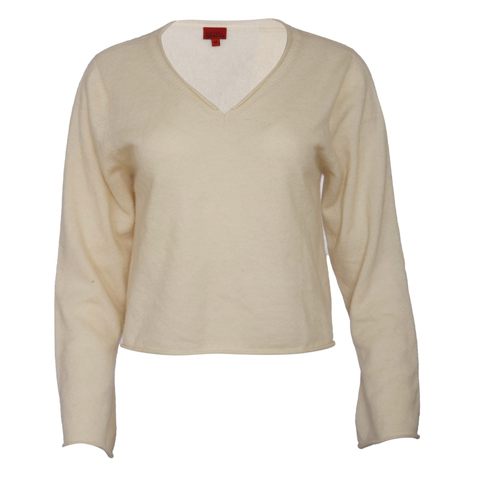 Marisol Gerona 100% Cashmere V-Neck Sweater Ivory
